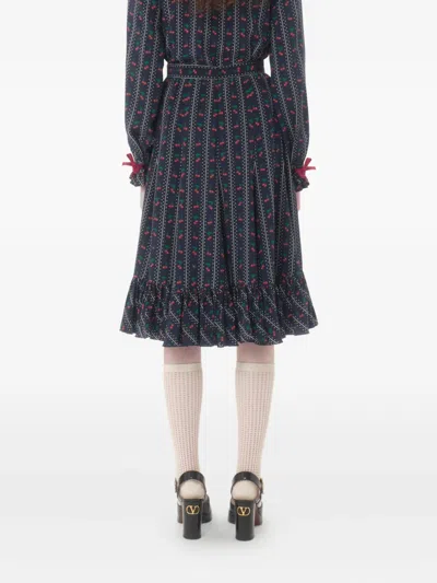 Valentino Silk Cherry Midi Skirt In Black