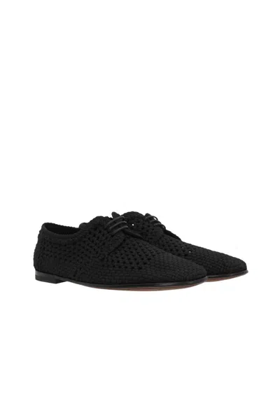 Dolce & Gabbana Black Woven Fabric Derby