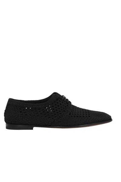 Dolce & Gabbana Black Woven Fabric Derby