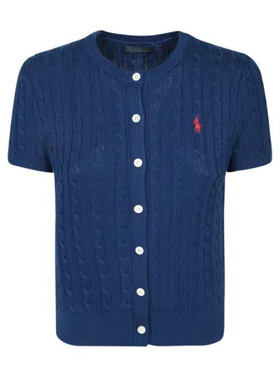 Polo Ralph Lauren Cable-knit Cotton Short-sleeve Cardigan In Harrison Blue