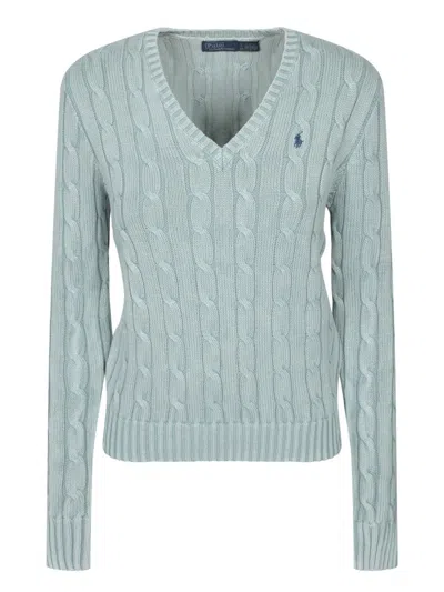 Polo Ralph Lauren Womens Kimberly V-neck Cable-knit Cotton Jumper Light Chambray
