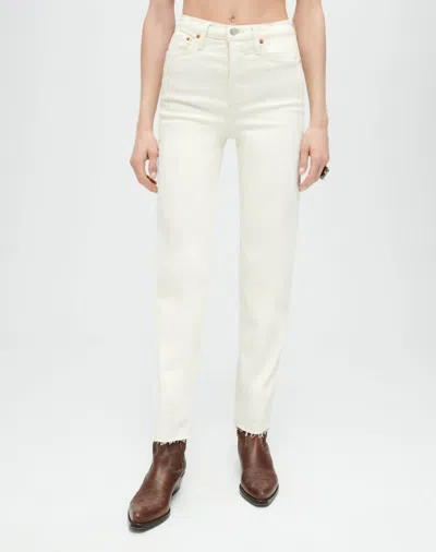 Re/done High Rise Stove Pipe Straight Jeans In Vintage White Worn In White