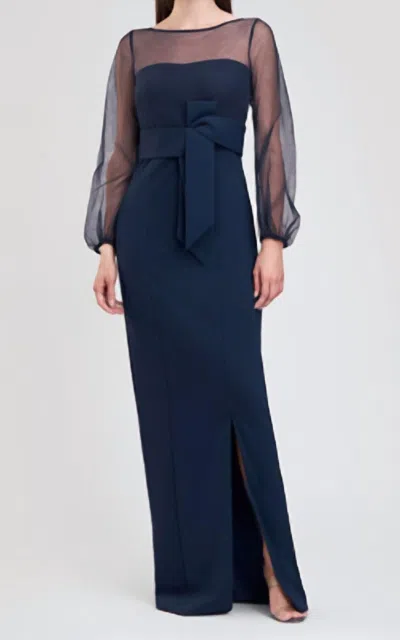 Js Collections Abigail Waist Bow Gown In Navy