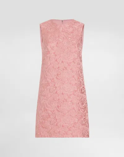 Dolce & Gabbana Pink Dg Logo Floral Lace Short Dress