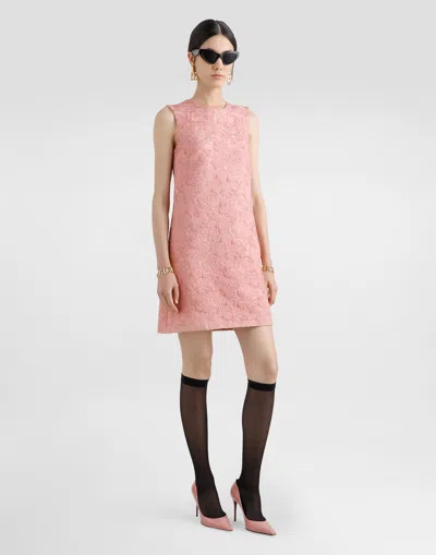 Dolce & Gabbana Pink Dg Logo Floral Lace Short Dress