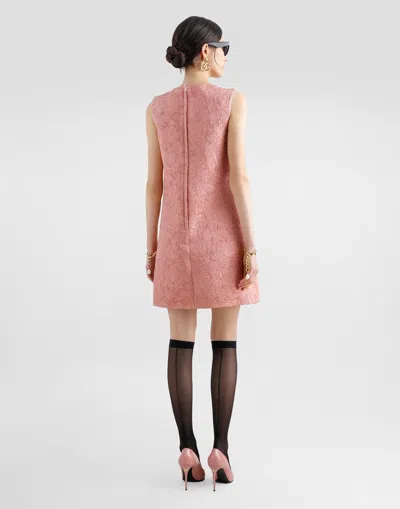 Dolce & Gabbana Pink Dg Logo Floral Lace Short Dress