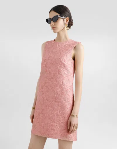 Dolce & Gabbana Pink Dg Logo Floral Lace Short Dress