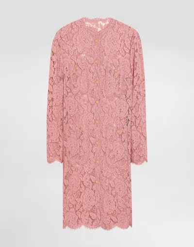 Dolce & Gabbana Women Branded Floral Cardonetto Lace Sheath Dress In Pink