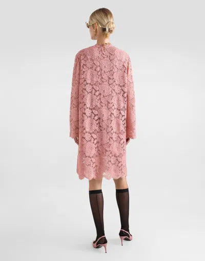 Dolce & Gabbana Women Branded Floral Cardonetto Lace Sheath Dress In Pink