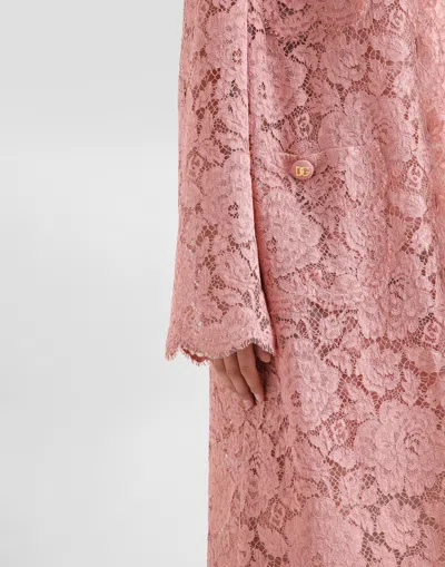 Dolce & Gabbana Women Branded Floral Cardonetto Lace Sheath Dress In Pink