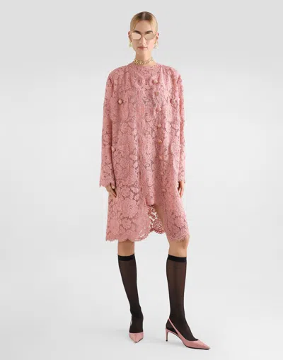 Dolce & Gabbana Pink Dg Logo Floral Lace Short Dress