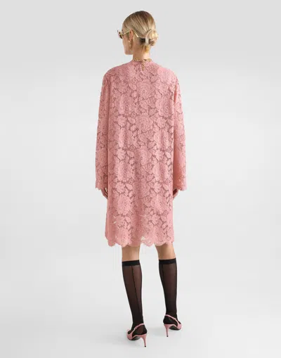 Dolce & Gabbana Pink Dg Logo Floral Lace Short Dress