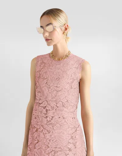 Dolce & Gabbana Pink Dg Logo Floral Lace Short Dress