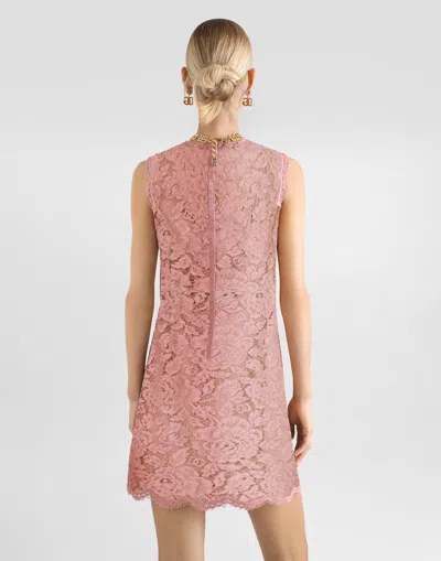 Dolce & Gabbana Pink Dg Logo Floral Lace Short Dress