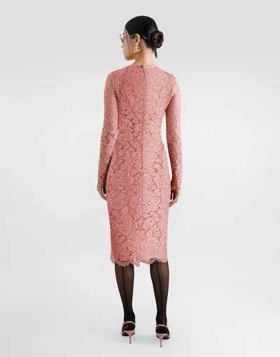 Dolce & Gabbana Women Branded Floral Cardonetto Lace Sheath Dress In Pink