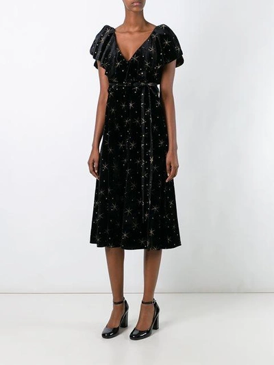 Shop Valentino Star Embroidered Dress In Black