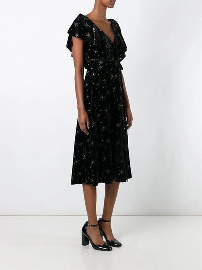 Valentino Short-sleeve Glitter Star-print Midi Dress, Black | ModeSens