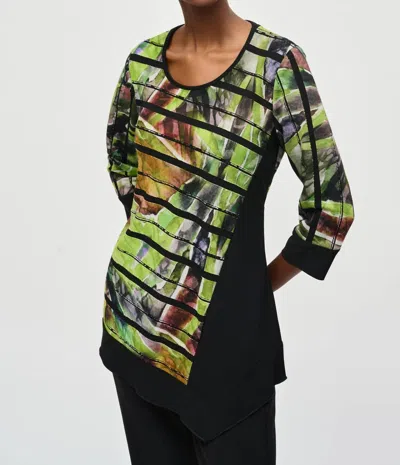 Joseph Ribkoff Striped Abstract Print Asymmetric Tunic In Black/multi