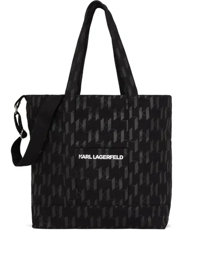 Karl Lagerfeld Monogram Cotton-blend Tote Bag In Black