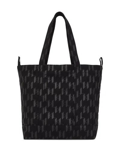 Karl Lagerfeld Monogram Cotton-blend Tote Bag In Black