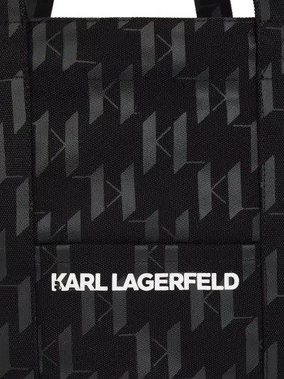 Karl Lagerfeld Monogram Cotton-blend Tote Bag In Black