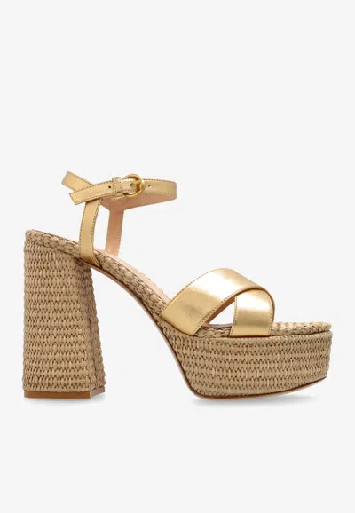 Gianvito Rossi Bebe 125 Raffia And Leather Platform Sandals