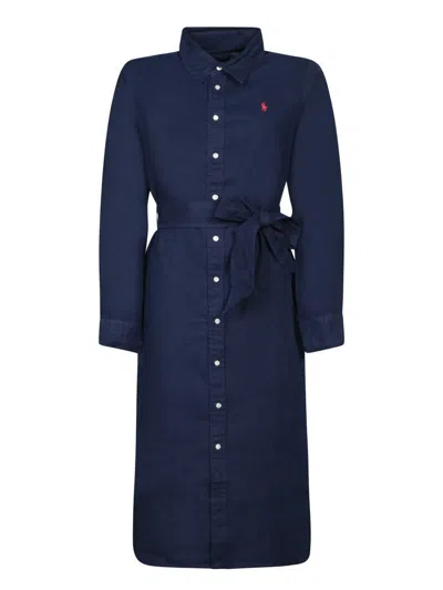 Polo Ralph Lauren Button-down Belted Shirtdress In Blue