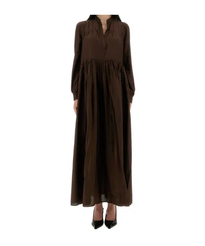 Aspesi Abito Lungo In Mussola Di Puro Cotone - Marrone