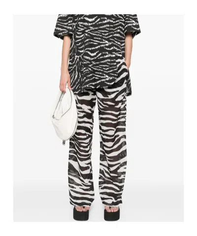 Attico White And Black Long Pant In Animal Print