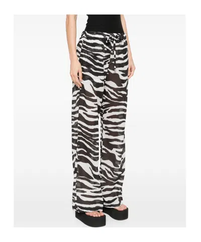 Attico White And Black Long Pant In Animal Print