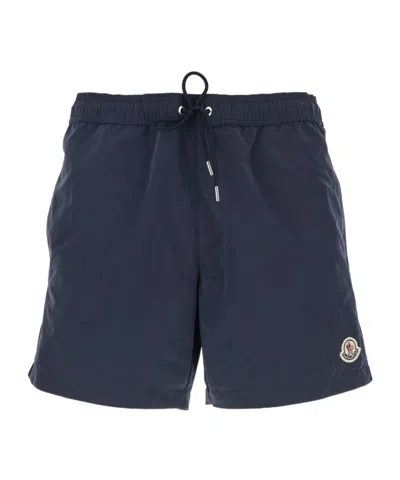 Moncler Logo Patch Drawstring Swim Shorts In Blue