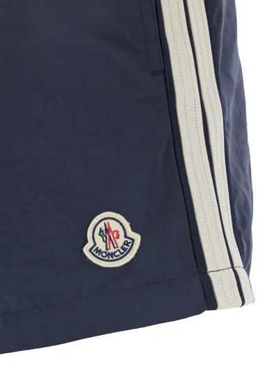 Moncler Logo Patch Drawstring Swim Shorts In Blue