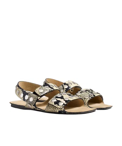 Khaite Boden Sandal In Natural Python-embossed Leather With Studs