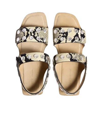 Khaite Boden Sandal In Natural Python-embossed Leather With Studs
