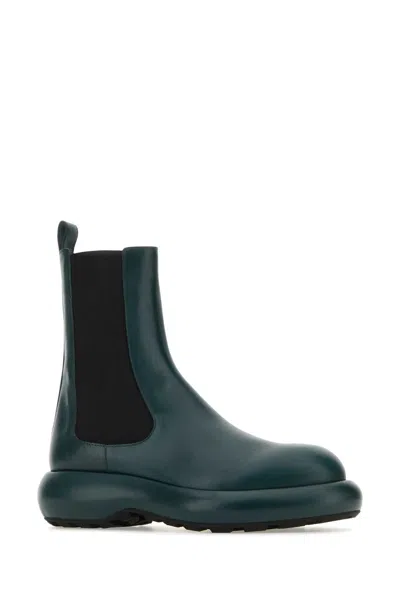 Jil Sander Bottle Green Leather Chelsea Ankle Boots