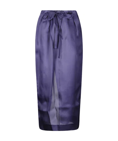 Khaite Semi-transparent Silk Maxi Skirt With Deep Back Slit In Amethyst