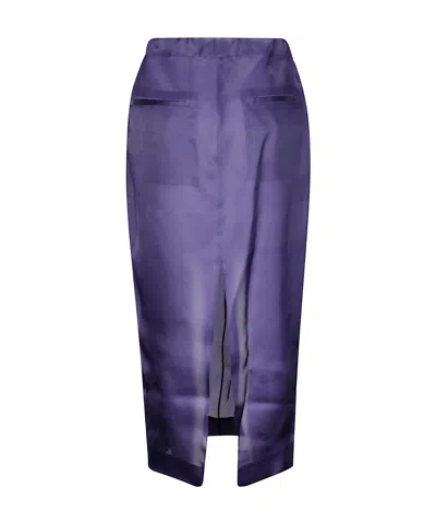 Khaite Semi-transparent Silk Maxi Skirt With Deep Back Slit In Amethyst