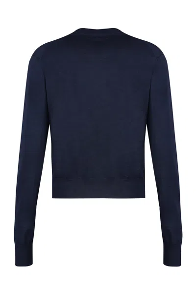 Shop Maison Kitsuné Navy Blue Wool Cardigan