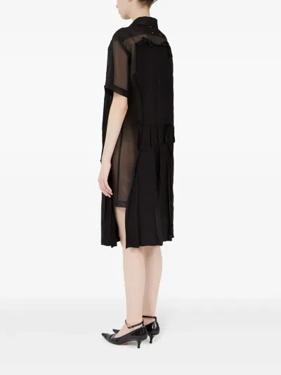 Maison Margiela Womens Mesh-panels Short-sleeves Woven Midi Dress Black And Black