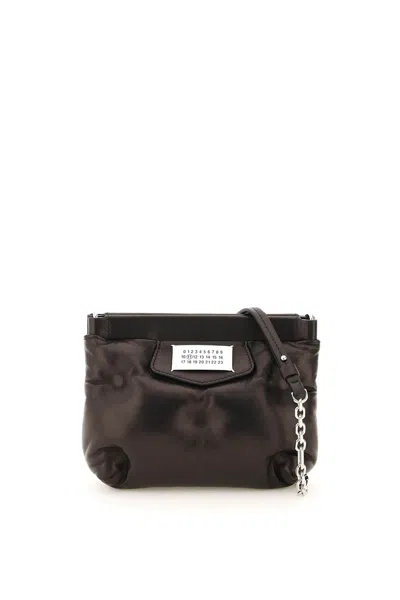 Maison Margiela Puffy Jet-black Leather Bag With Logo Patch And Silver Hardware