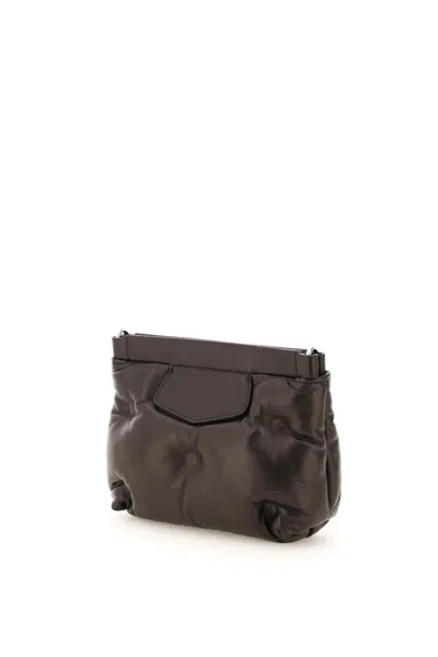 Maison Margiela Puffy Jet-black Leather Bag With Logo Patch And Silver Hardware