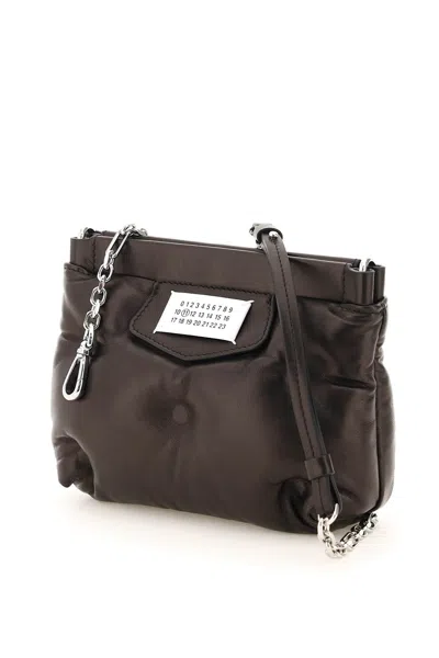 Maison Margiela Puffy Jet-black Leather Bag With Logo Patch And Silver Hardware