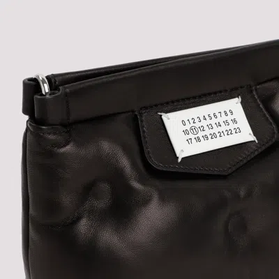 Maison Margiela Puffy Jet-black Leather Bag With Logo Patch And Silver Hardware