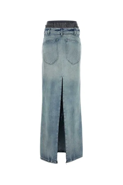 Maison Margiela Light Blue Long Skirt With Front Slit And Five Pocket Design In Denim Woman