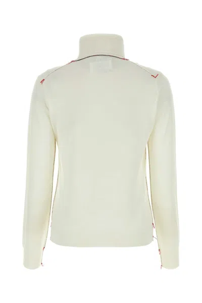 Maison Margiela White High Neck Sweater With Contrasting Stitching In Wool Woman