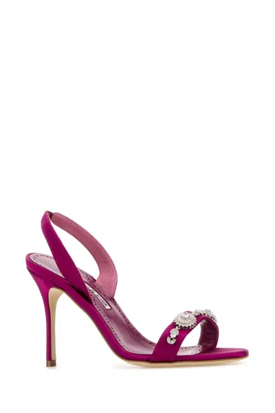 Manolo Blahnik Lamisan Satin Sandals Jewel Detail