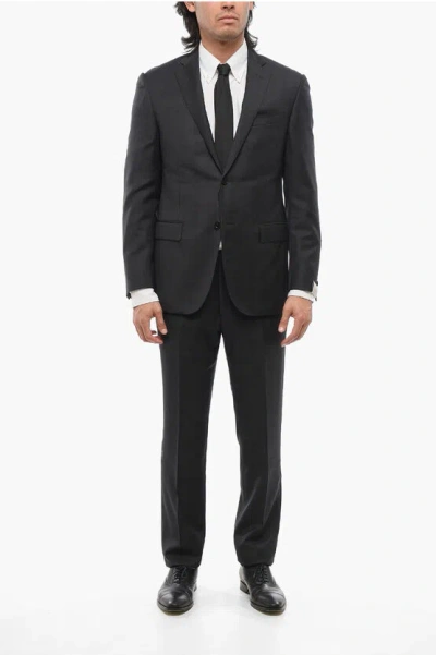 Corneliani Melange Virgin Wool Suit With Flap Pockets