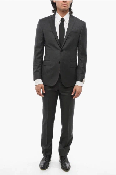 Corneliani Melange Virgin Wool Suit With Flap Pockets