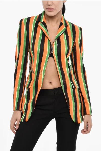 Dsquared2 Striped Blazer With Flap Pocket And Cut Out Details