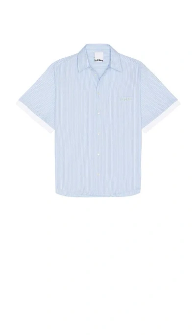 Le Pere Blue Double Short Sleeve Button Down Shirt In Blue Stripe